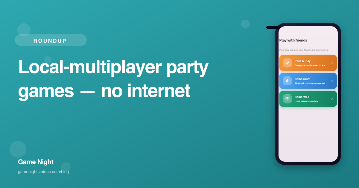 Local-multiplayer party games no internet — Game Night blog hero
