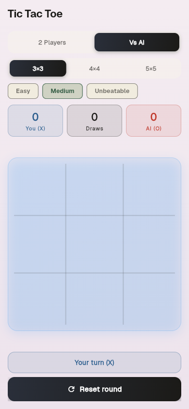 Tic Tac Toe — 3×3 + Ultimate 9-board variant